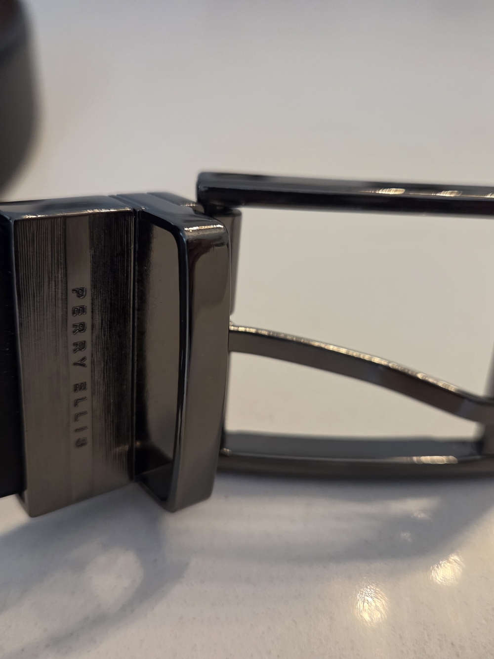 Perry Ellis Men's Black Gunmetal Reversible Belt